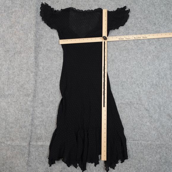 Vintage 90s Betsey Johnson Sheer Black Lace Mesh Tulle Slip Dress Floral Trim - Picture 5 of 8
